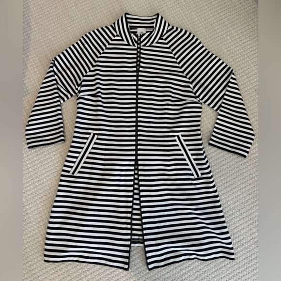 CAbi Jacket Dress French Terry Black & White Stripe 2-Way Zip Welt Pockets M - Picture 2 of 10